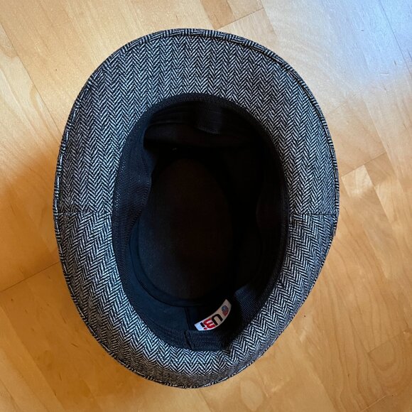 Black & White Herringbone Tweed Fedora Adult Small - Picture 6 of 10